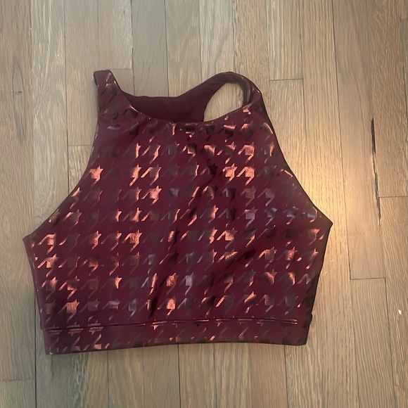 Peloton Sports Bra Maroon Foil Houndstooth  - Size Small - Picture 2 of 4